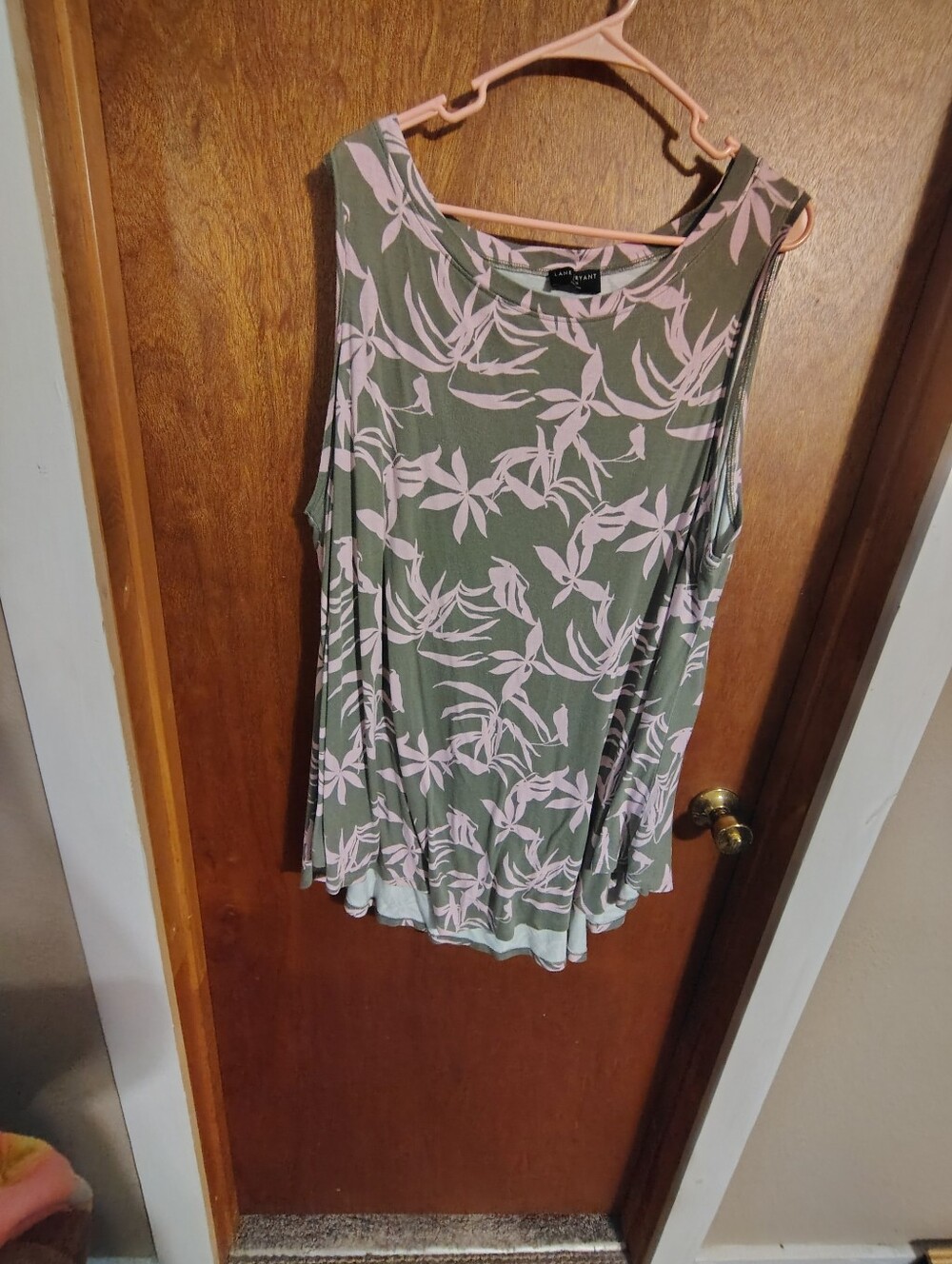 Lane Bryant Olive Tank with Light Pink Floral Print